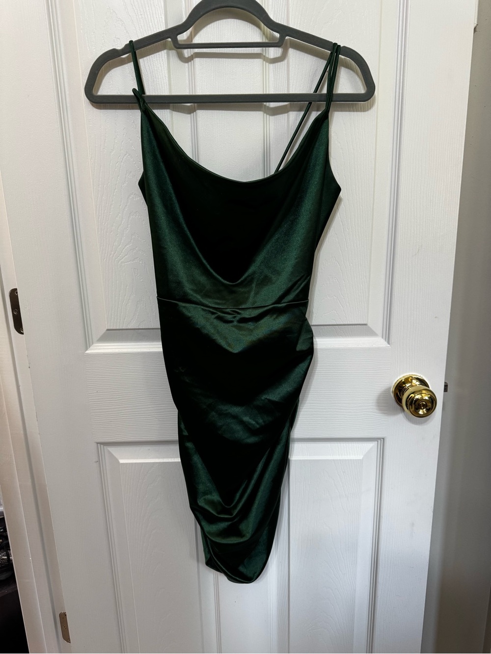 Windsor Emerald Green Satin Cowl Slip Mini Dress